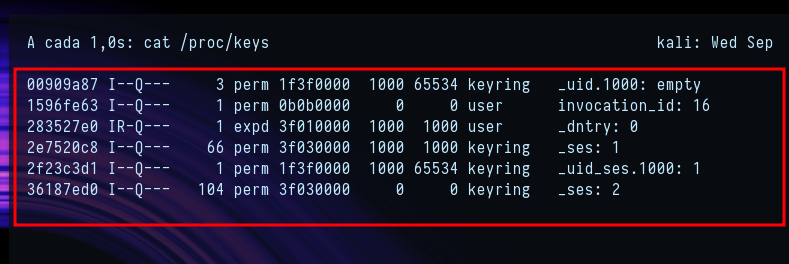 /proc/keys during exec